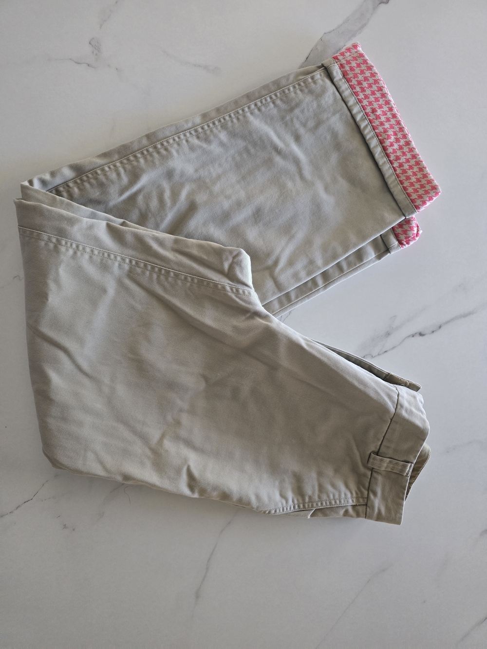 J.Crew Chinos Womens Size 2 Y2K Khaki Pants Pink Houndstooth Cuff Cropped Cotton